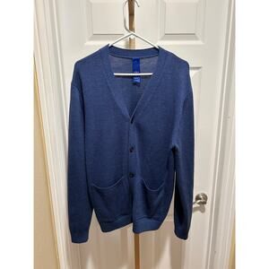 Kit and Ace Travel On Button V Neck Cardigan, Merino Wool, Blue, Large